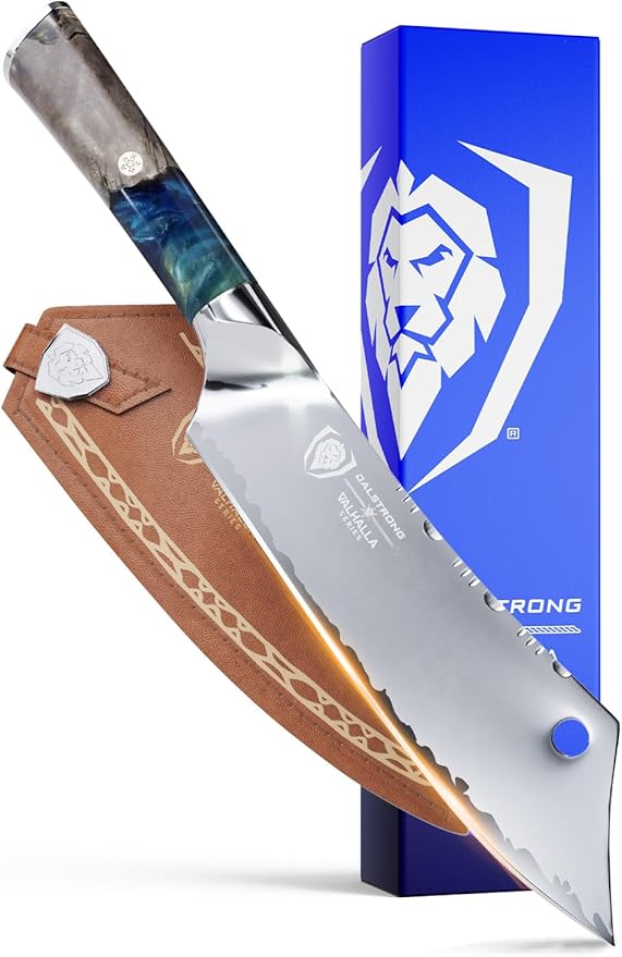 Dalstrong Chef & Cleaver Hybrid Knife - The 'Crixus' - 8 inch - Valhalla Series - 9CR18MOV HC Steel - Celestial Resin & Wood Handle - Razor Sharp Chef's Knife - w/Leather Sheath
