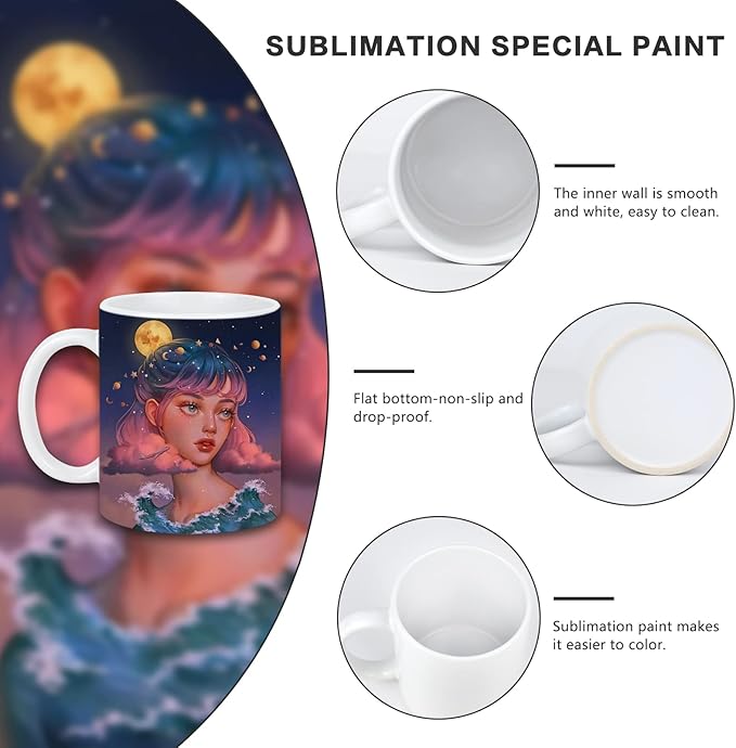 Sublimation Blank Ceramic Coffee Mugs Set of 6 Pcs White Mugs 11 oz Porcelain Espresso Cups Sublimation Mugs Blank DIY for Coffee Soup Tea Milk Latte Hot Cocoa etc