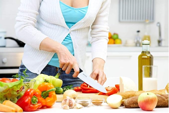 WACOOL Ceramic Knife Set 3-Piece (6-inch Chef's Knife, 5-inch Utility Knife,4-inch Fruit Paring Knife), with 3 Knife Sheaths for Each Blade (Colorful Handle)