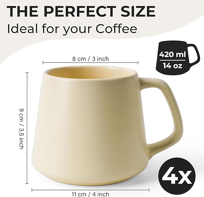 MIAMIO - Coffee Mugs Set of 4 / Large Ceramic Coffee Cups (14 oz) - Mug for Cappuccino, Tea, Espresso - Microwave and Dishwasher Safe - Luxe Collection (Beige Pastel)