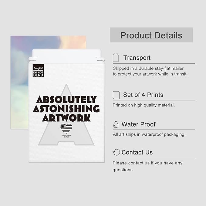 SIGNWIN Poster Bathroom Decor, Wall Art Room Decor Multicolor for Living Room, Bedroom, Office White Pastel Watercolor Rainbow Sky Clouds Abstract Geometric Illustrations Colorful - 12"x16"x4