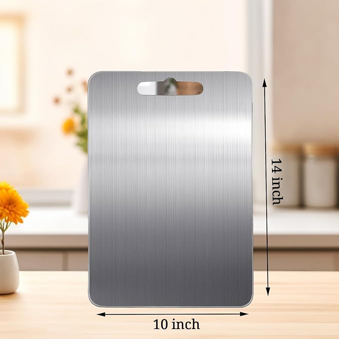 Titanium Cutting Boards for Kitchen Double Sided Pure Titanium Cutting Board with Handle, Suitable for Meat, Vegetables, and Fruits,Metal Cutting Board Lightweight and Easy to Clean (14 x 10)