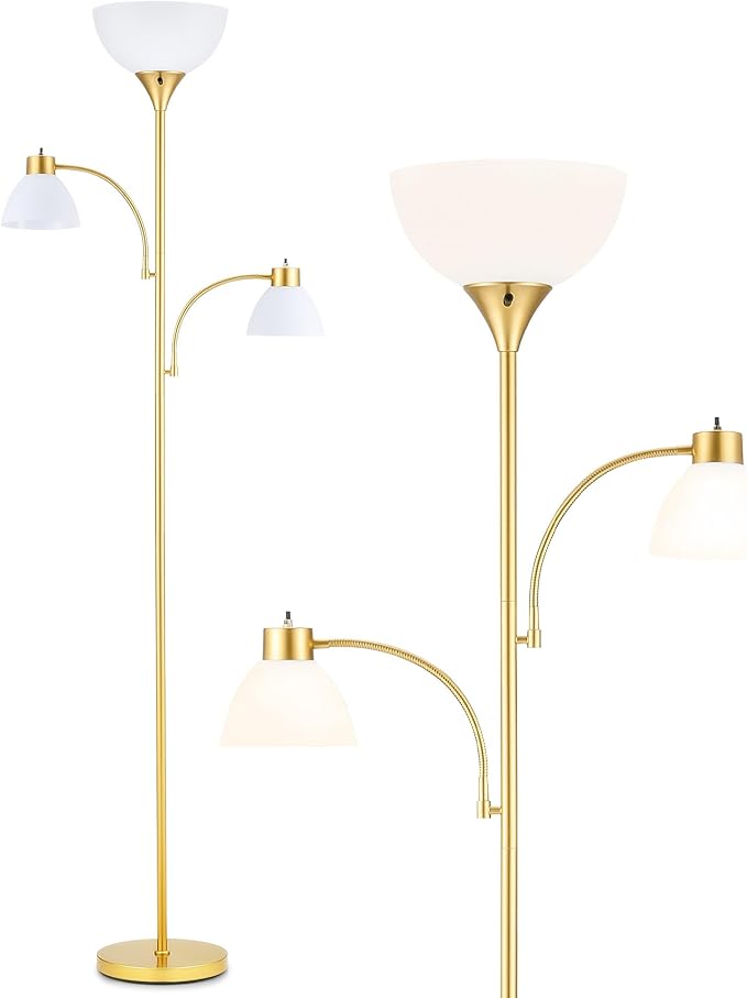 VONLUCE 71" Floor Lamp for Living Room with Adjustable Reading Light, 3 Color Temperatures Modern Torchiere Floor Lamp with 3 Bulbs