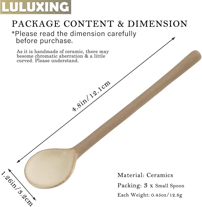 Ceramic Small Coffee Spoon Retro Small Porcelain Spoon Mini Teaspoons For Coffee Sugar Dessert Cute Tableware Pack of 3