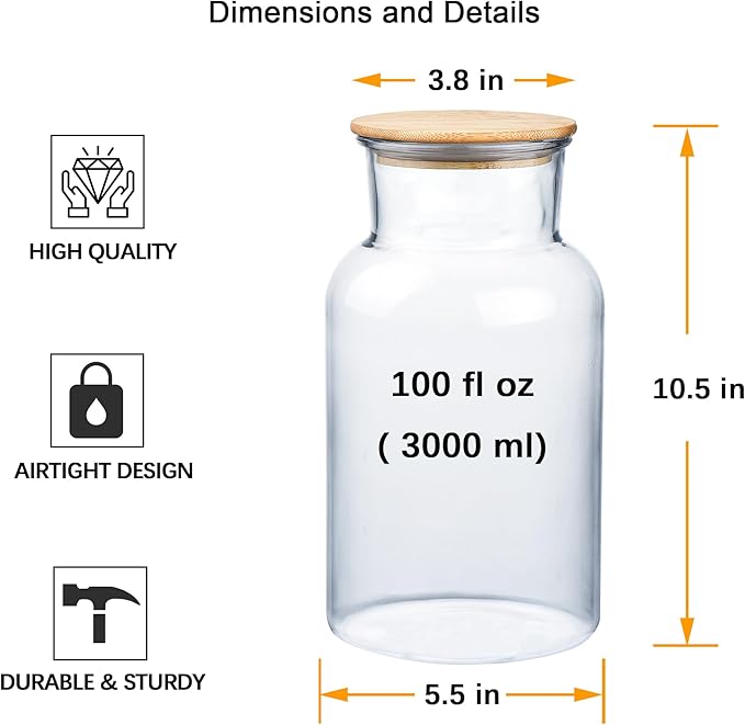 100 FL oz Unbreakable Classic Apothecary Jars with Airtight Bamboo Lids, Thickened Plastic Food Storage Containers, Kitchen Canisters for Storage Flour, Cereal, Dog Food, Cookie, Sugar, etc