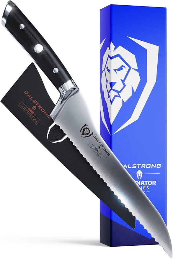 Dalstrong Serrated Offset Bread Knife - 8 inch - Gladiator Series Elite - Deli Knife - Forged German High-Carbon Steel - Bread Slicer - Slicing Knife - G10 Handle - Sheath - NSF Certified