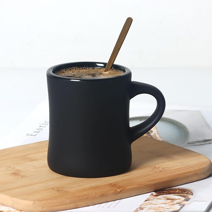 harebe Retro Coffee Mug Set of 4, 10 OZ Heavy Classic Ceramic Diner Cups Set with Handle for Coffee, Tea, Cocoa, Milk, Latte(Black)