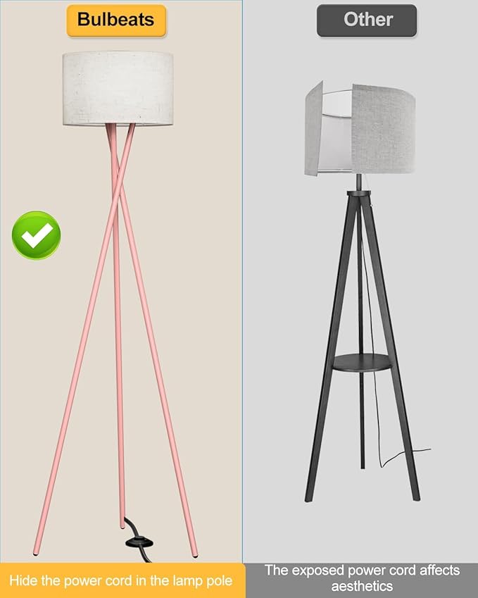 Lightdot Pink Tripod Floor Lamp, Modern Floor Lamps for Living Room, Standing Lamp with Linen Shade, E26 Bulb Included, 66" Tall Floor Lamp for Bedroom, Home Office