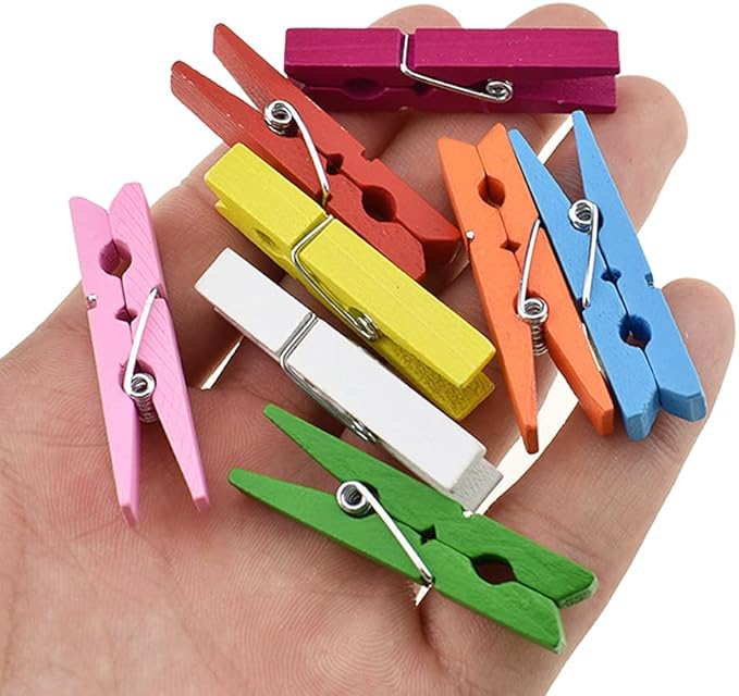 HAHIYO Color Wooden Clothes Pins Clothespins Small Do NOT Fall Apart 1.77 inches Length 40 Pack Sturdy Strong Springs No Rust No Discoloration for Laundry Bathroom DIY Craft Photos Food Opened Bags