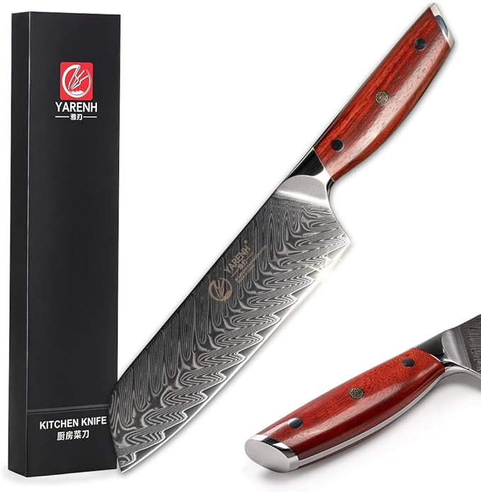 YARENH Santoku Knife 7 Inch, 67-Layer Damascus Steel Chef Knife, Sharp Long-Lasting Sharpness, Rust-Resistant, Kitchen Knife for Professional and Home Use