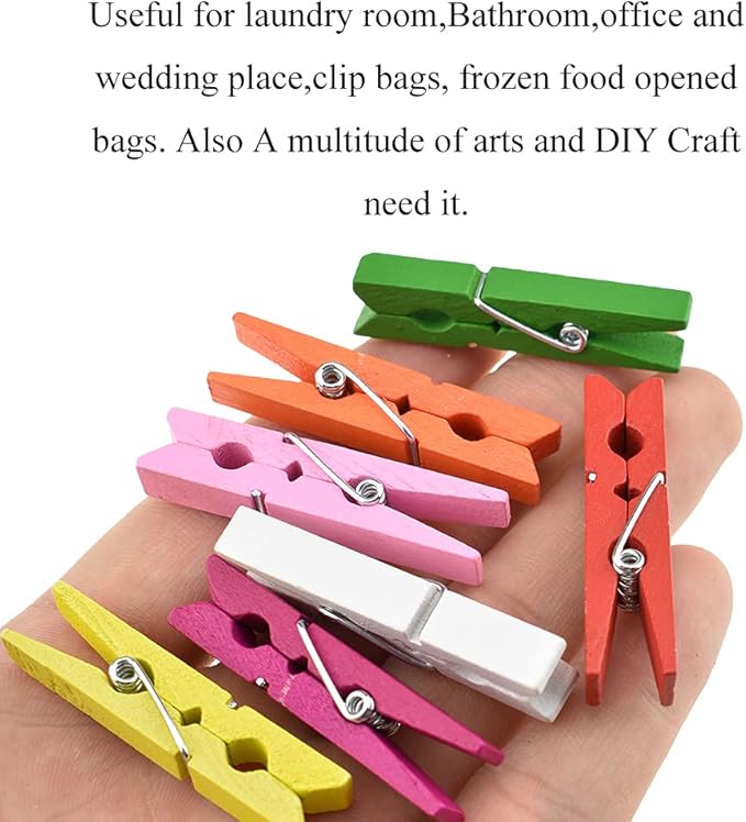 HAHIYO Color Wooden Clothes Pins Clothespins Small Do NOT Fall Apart 1.77 inches Length 40 Pack Sturdy Strong Springs No Rust No Discoloration for Laundry Bathroom DIY Craft Photos Food Opened Bags