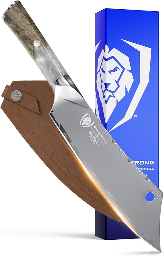 Dalstrong Chef & Cleaver Hybrid Knife - The 'Crixus' - 8 inch - Valhalla Series - 9CR18MOV HC Steel - White Resin & Wood Handle - Razor Sharp Chef's Knife - w/Leather Sheath
