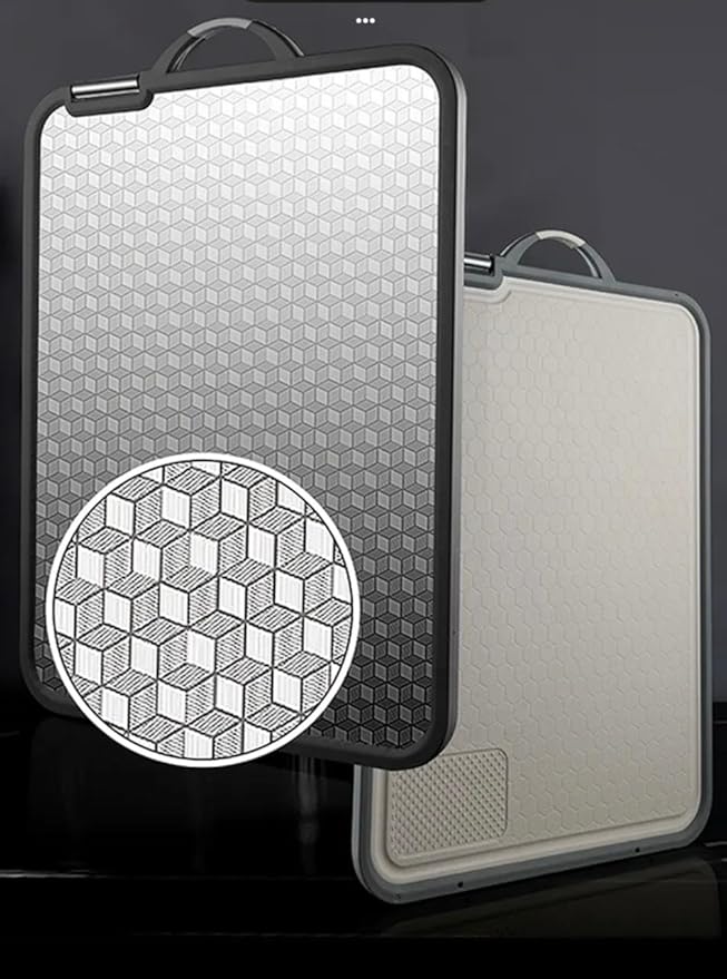 Double sided cutting board, 304 stainless steel cutting board for kitchen, Non-slip design with juice groove Food-Grade Wheat Straw PP Large Chopping Board for Meat & Vegetables(17×12)Easy to Clean