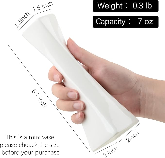 Bud Vase, White Small Ceramic Vase for Modern Home Decor, Flower Vase for Centerpieces Twist Minimalism Style Fit Table Shelf Fireplace Bedroom Kitchen Living Room Office