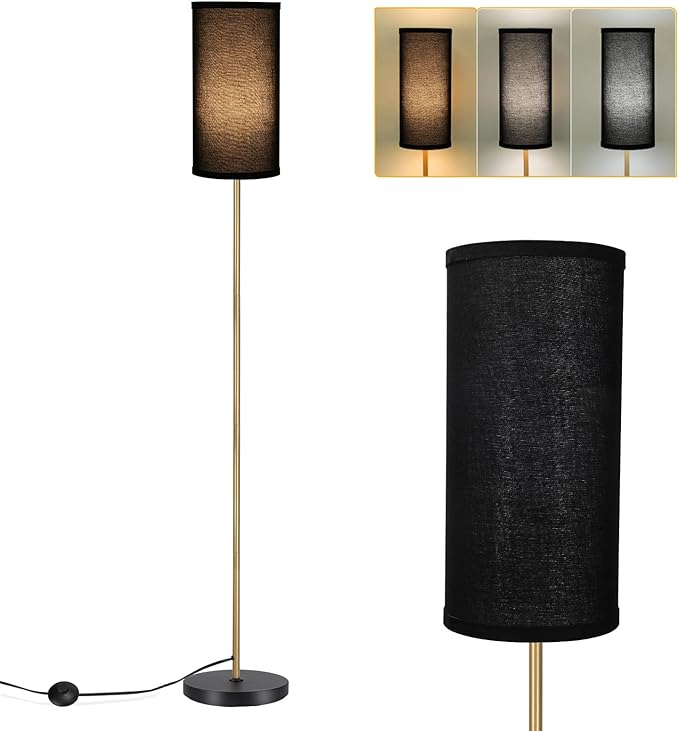 BoostArea Floor Lamps for Living Room with 9W Dimmable Led Bulb, 65in Industrial Floor Lamps, Black Classic Tall Lamp for Office, Gold Dimmable Standing Lamp for Bedroom/Kids Room