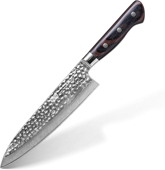 FINDKING 8 Inch Gyuto Chef Knife, Razor-Sharp Damascus Steel Edge Kitchen Knife, All-Purpose Japanese Cutting Companion, Professional-Grade Kitchen Essential (Raven Series)