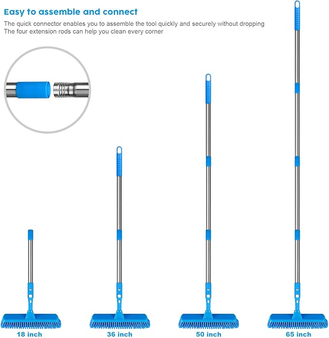 Window Squeegee,5 in 1 Bendable Head Window Squeegee for Home,61''Extension Poles,Bendable Head car Window Cleaner Tool,Squeegee for Shower Glass(Blue)