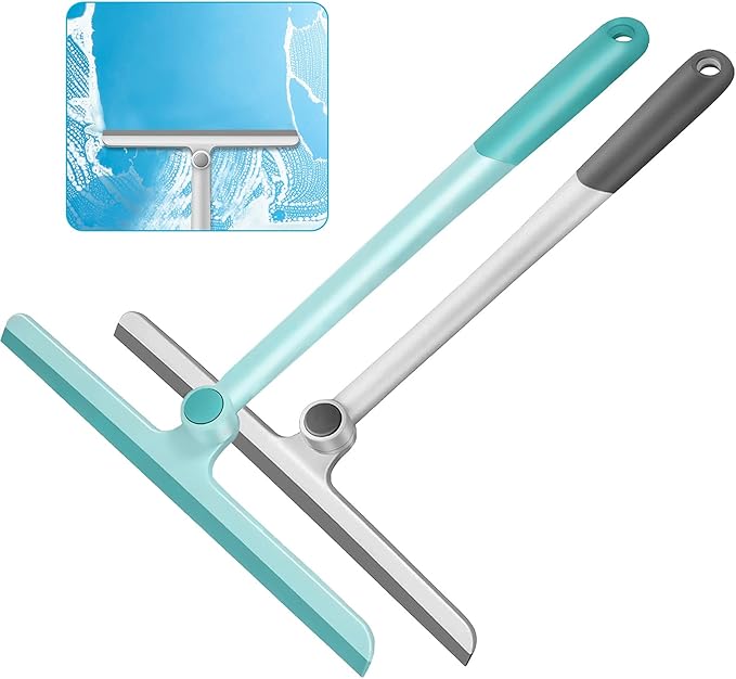 Window Squeegee, 2 Pack Shower Squeegee for Glass Doors Bathroom Mirror Windows Cars and Tile Walls, Silicone Plastic Squiggy Cleaner Tool 12 inch (Grey+Green)