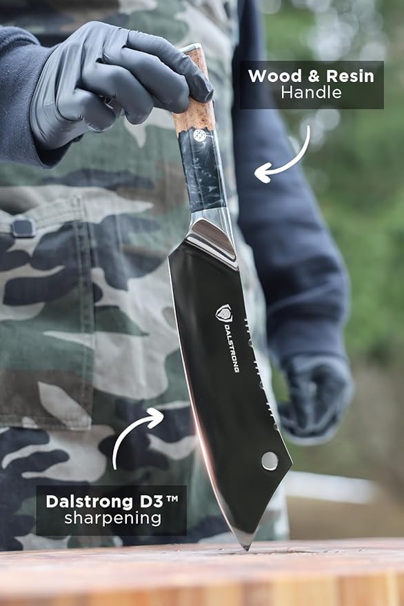 Dalstrong Crixus Chef Knife - 8 inch - Valhalla Series - Black Blade Titanium Coated - 9CR18MOV HC Steel - Resin & Wood Handle -Kitchen Cooking Chef's Knife - Leather Sheath