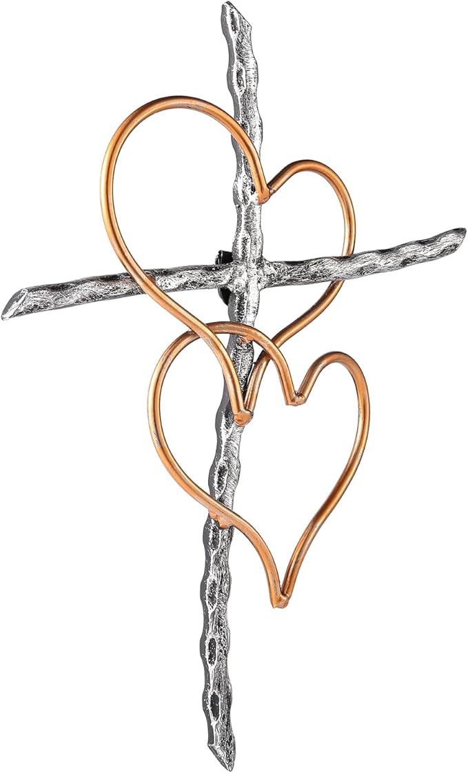 Wall Cross - Heart Metal Crosses Religious Wall Art for Wall - Wall Hanging Cross Wall Decor for Living Room Bedroom Wedding Decor(Entwined Hearts)