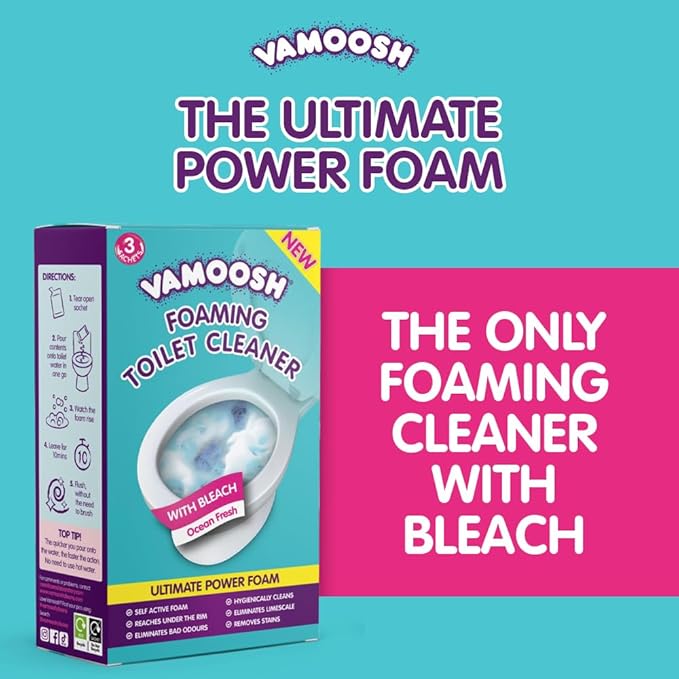 Vamoosh 6-in-1 Toilet Foaming Cleaner | Self-Activating Foam Technology | Stays Active for 10 Minutes | Easy to Use | Removes Stains | Eliminates Limescale & Removes Odor | 100g (Pack of 24)