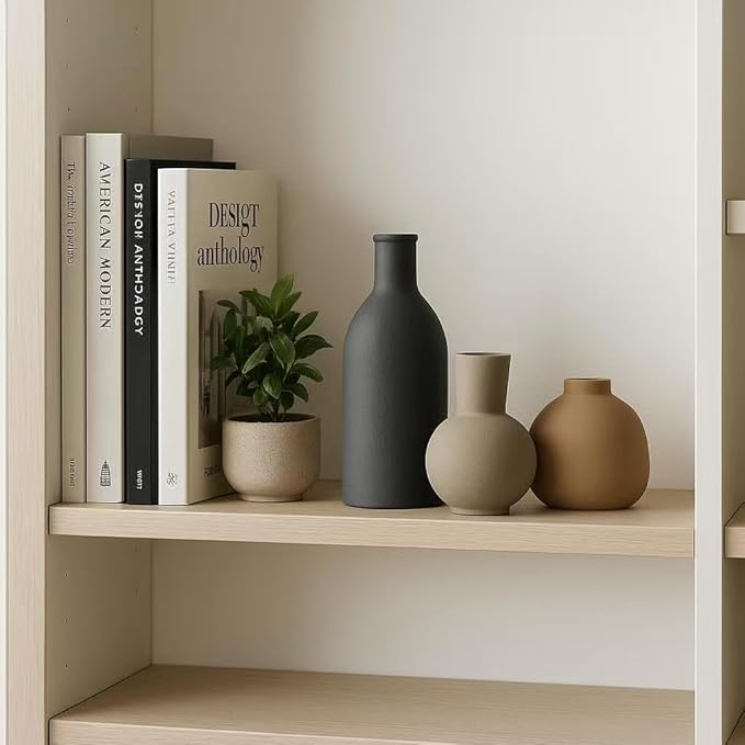 Ceramic Vase Set of 3, Modern Minimalist Farmhouse Style Home Decor Vases, Ideal for Pampas Grass & Dried Flowers, Perfect for Kitchen, Bedroom, Living Room & Dining Table Centerpiece (Multicolor)