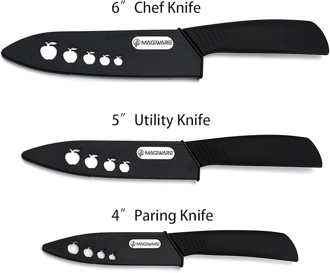 Classic 3PCS Ceramic Knife Set with Cover, Super Sharp Never Rust Healthy (6" Ceramic Chef Knife, 5" Solution Knife,4 "Classic Paring Knife)