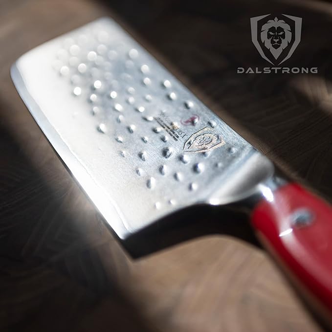 DALSTRONG Nakiri Knife - 6 inch - Shogun Series - Damascus Vegetable Knife - Japanese AUS-10V Super Steel Kitchen Knife - Vacuum Treated - Crimson Red ABS Handle - Razor Sharp Kitchen Knife - w/Sheath