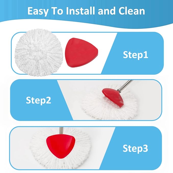 4 Pack Spin Mop Replacements Heads Compatible for O ceda EasyWring 1 Tank System, Microfiber Mops Head Refills , 1 Triangle Head Base and 30-58in Handle Set Combo