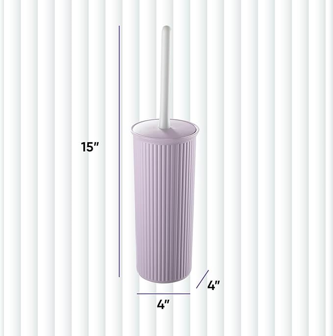 Superio Ribbed Collection - Decorative Plastic Toilet Bowl Brush and Holder Set, Lilac Purple (1 Pack) Cleaner Scrubber for Bathroom