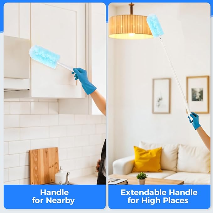 30 PCS Disposable Dusters Refills, 360 Degree Microfiber Duster Refills Kit with Extended Handle, Electrostatic Disposable Duster for Cleaning (1 Long Handle + 1 Short Handle + 30 Refills)