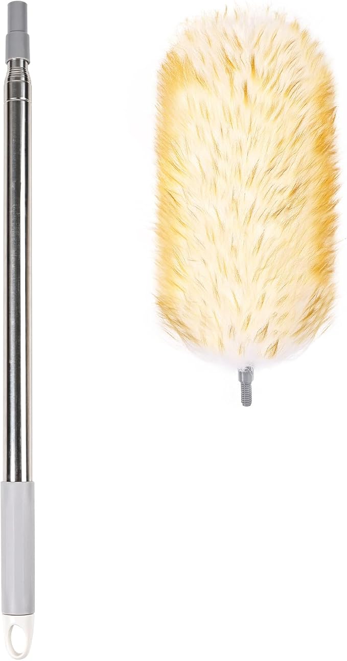 Lambswool Duster 98 inch Retractable Stainless Steel Handle Soft Natural Wool Feather Dusters for Cleaning Office Home Car etc
