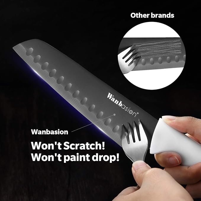 Wanbasion 16Pcs Kitchen Knife Block Set with Sharpener, Sharp Kitchen Knives Set with Block, Stainless Steel Knife Set with Block Dishwasher Safe White