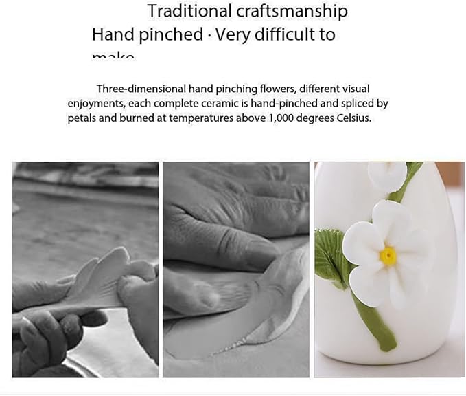 Handmade Ceramic Small vase Creative mini vase Home Decoration Ornament with 3D Floral Design (3D Flowers-4PCS)