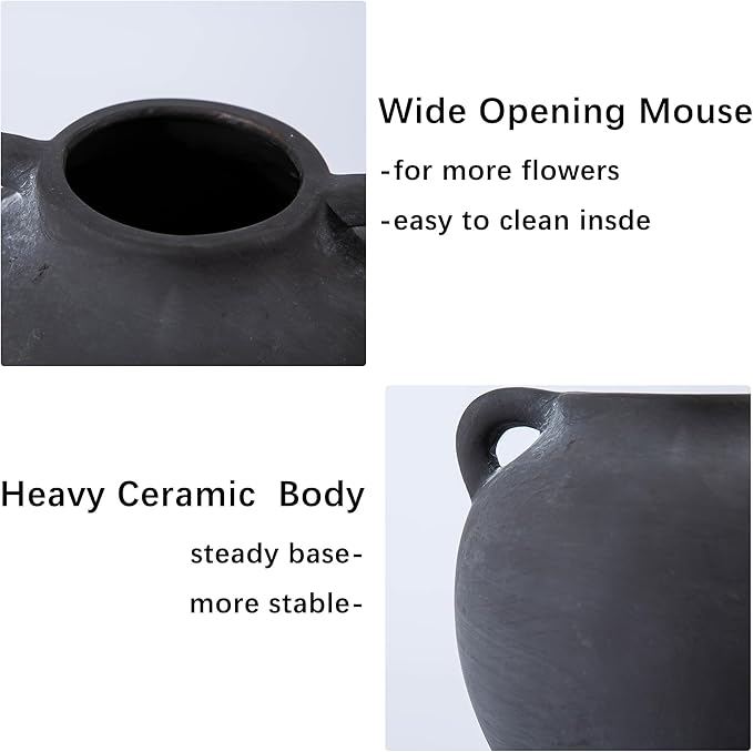 Ceramic Flower Vases, 6 Inch Vintage Terracotta Vases with hadle for Home Decor, Decorative Porcelain Vase, Farmhouse Vase for Home Decor, Living Room, Shelf Decor, Farmhouse, Table, Lyeec