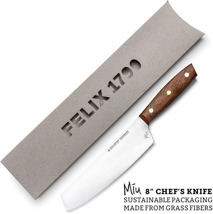 Zepter Felix MIU Chef Knife, 8in long global kitchen knife. Butcher knife for meat cutting, vegetable&bread slicing. Chef's walnut handle, sharp carbon steel, handmade Germany cooking tools est. 1790