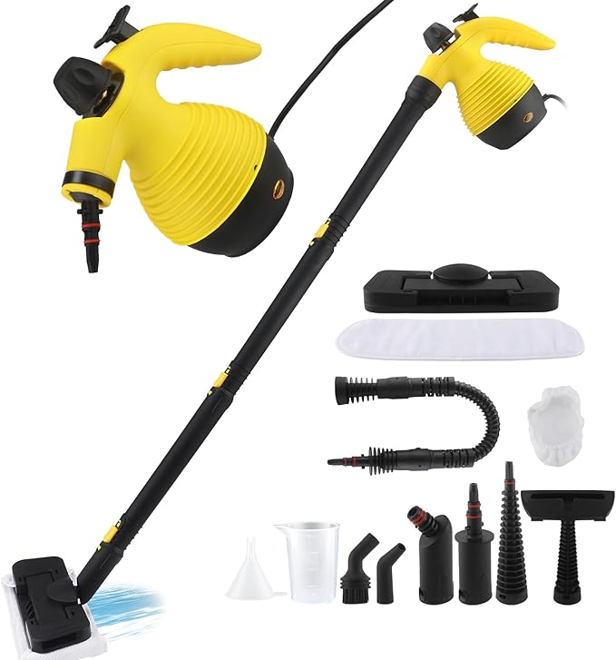 Steam Mop with Detachable Handheld Steam Cleaner,350ml 1050W Floor Steamer Cleaner for Home with 16 Accessory Kit, Multi-Purpose Steamer for Cleaning Floor, Tile, Windows, Couch, Grout,Dirt(yellow)