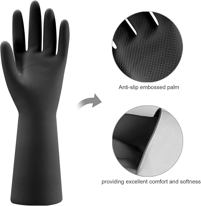 Bamllum 4 Pairs Rubber Kitchen Dishwashing Gloves - Reusable Household Cleaning Gloves for Washing Dishes and Cleaning Tasks, Flexible Long-lasting and Non-Slip (X-Large, Black)