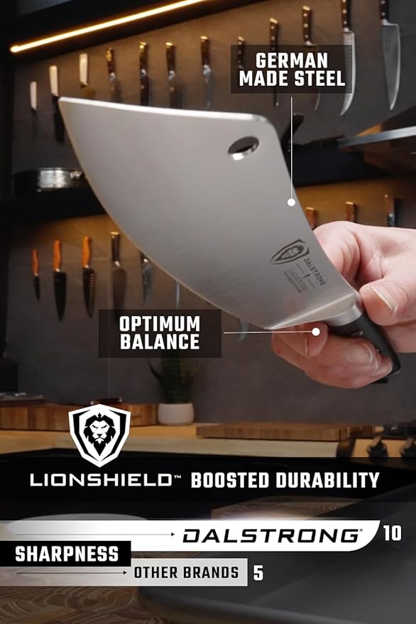 Dalstrong Chef & Cleaver Knife - 8 inch - The Crixus - Gladiator Series Elite - German HC Steel - Hybrid Razor Sharp Kitchen Knife - Black G10 Handle - w/Sheath - Chef Knife - NSF Certified