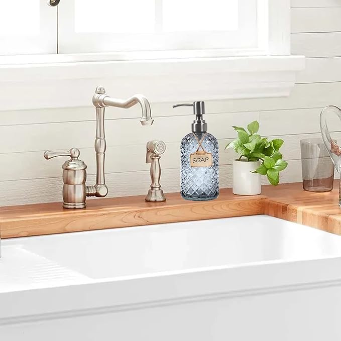 Bathroom & Kitchen Glass Hand and Dish Soap Dispenser with 304 Rustproof Stainless Steel Pump (Grey-2pack)