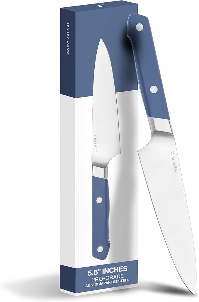 Misen 5.5" Utility Knife – High Carbon Japanese AUS-10 Stainless Steel – Hybrid German & Japanese Blade – Precision Kitchen Knife for Professionals & Home Cooks – Ultimate Cutting Performance - Blue