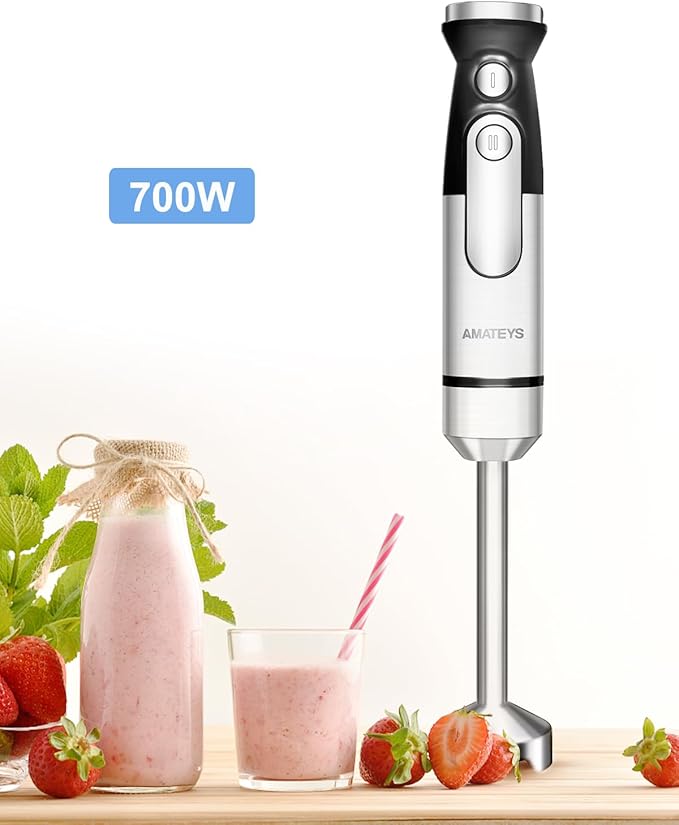 Handblender with Plug,Immersion Blender Handheld, Heavy-Duty Copper Motor, Detachable Stainless Blade Dishwasher Safe, 2 Modes with Pulse,Infinitely Variable Speed, Space-Saving Design