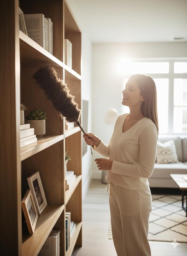 Soft Ostrich Feather Duster, 24-26" with Wood Handle - Perfect for Dusting Delicate Surfaces