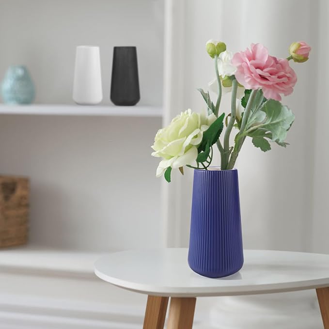 Navy Blue Ceramic Vase, GUKJOB Small Cute Flower Vase for Pampas Grass, Home, Living Room, Dining Table, Farmhouse, Office Decor, Bedroom, Table, and Kitchen Shelf (Navy Blue)