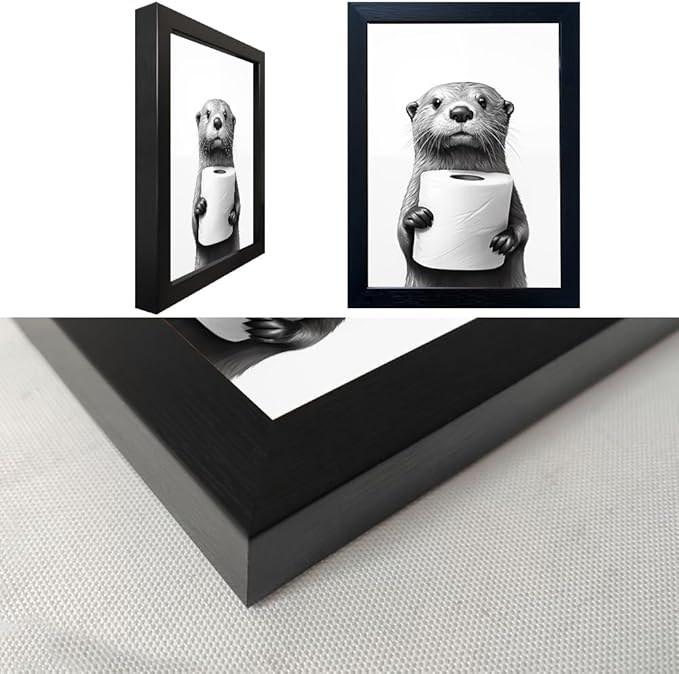 Funny Bathroom Wall Decor Framed Black and White Bathroom Wall Art Toilet Paper in Little Funny Raccoon's Hand Animal Canvas Print Painting Artworks