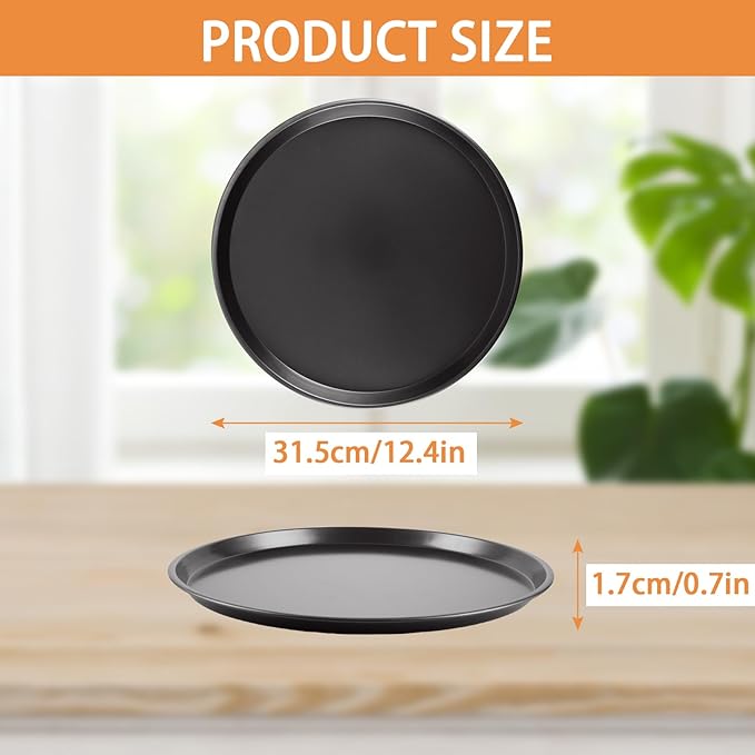 6 Pcs 12 Inch Pizza Baking Pan, Black Stainless Carbon Steel Pizza Serving Tray, Nonstick Round Pizza Plate Pizza Pan for Oven Baking