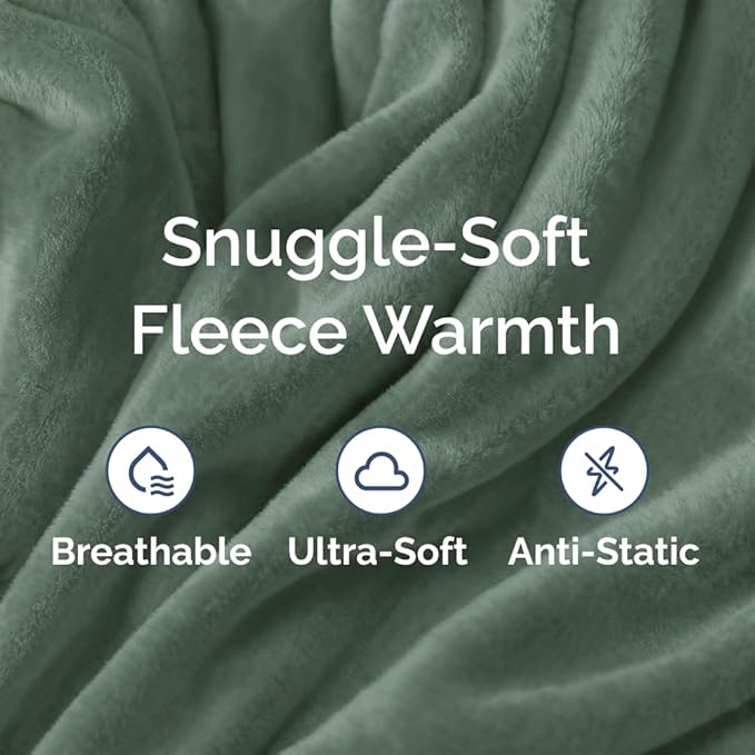 Ultra Soft Fleece Blanket King Size - Flannel Fleece Luxury King Blanket - Lightweight for Couch Bed Chair - Thick, Warm & Breathable - All Season Cozy Fuzzy Anti-Static Microplush Bedding, Sage Green