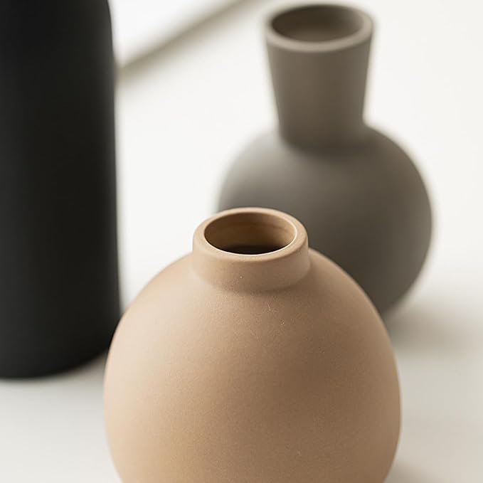 Ceramic Vase Set of 3, Modern Minimalist Farmhouse Style Home Decor Vases, Ideal for Pampas Grass & Dried Flowers, Perfect for Kitchen, Bedroom, Living Room & Dining Table Centerpiece (Multicolor)