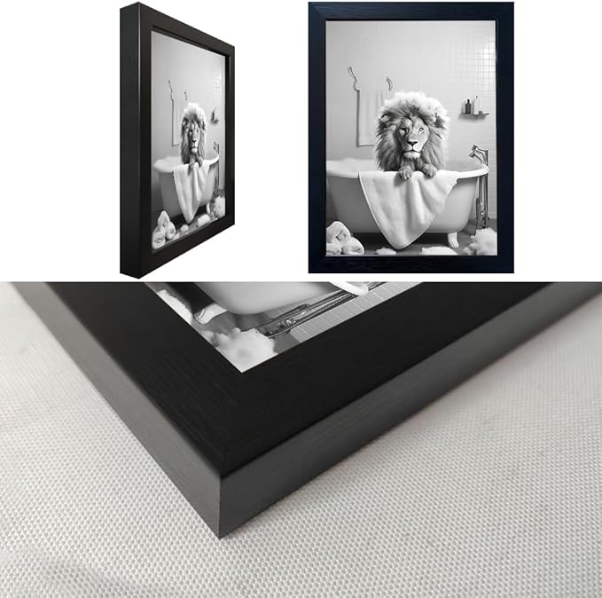 Framed Black and White Lion Wall Art Bathroom Pictures Wall Decor Funny Bathroom Wall Art Animal Canvas Print Artwork