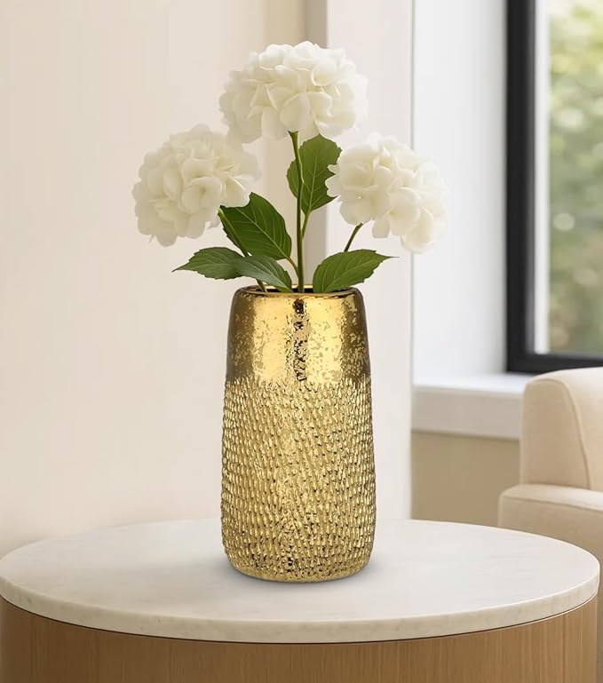 10.2" Ceramic Flower Vintage Vase - Gold Textured Metal Ceramic Vase for Farmhouse Modern Home Decor Pampas Grass Centerpieces Living Room Bedroom Office Decoration
